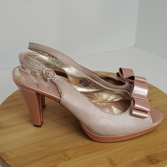 Anne Klein High Heel Shoes Akeuropa Pink Peep Toe Bow Slingback Size 9 M - Picture 3 of 11